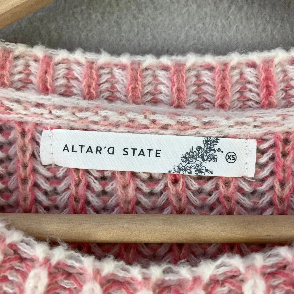 Altar'd State Sweater Womens XS Multi Color Striped Cropped Knit Boho Oversized
